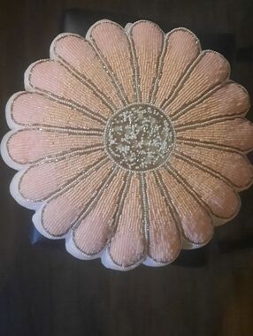 Beaded Pink Floral Pillow
